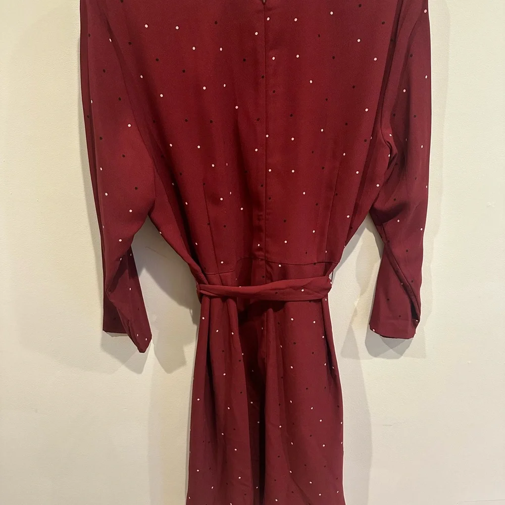 LOFT size 16 polka dot Burgundy Wrap Dress - Picture 2 of 5